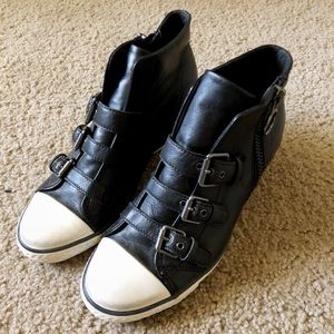 Ash Black Gin Bis Buckled Leather Wedge Sneaker